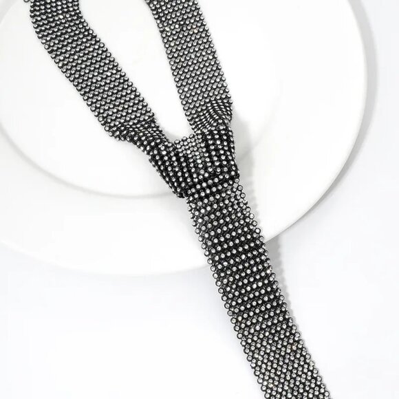 2/$30 Crystal Rhinestone Mesh Tie Necklace For Women - Adjustable Chain NWT - Picture 1 of 11